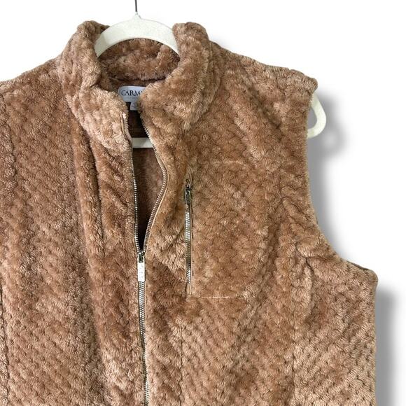 Carmen Marc Valvo NWOT Toasted Chestnut Faux Fur Gold Zipper Trim Vest XL - Picture 3 of 8